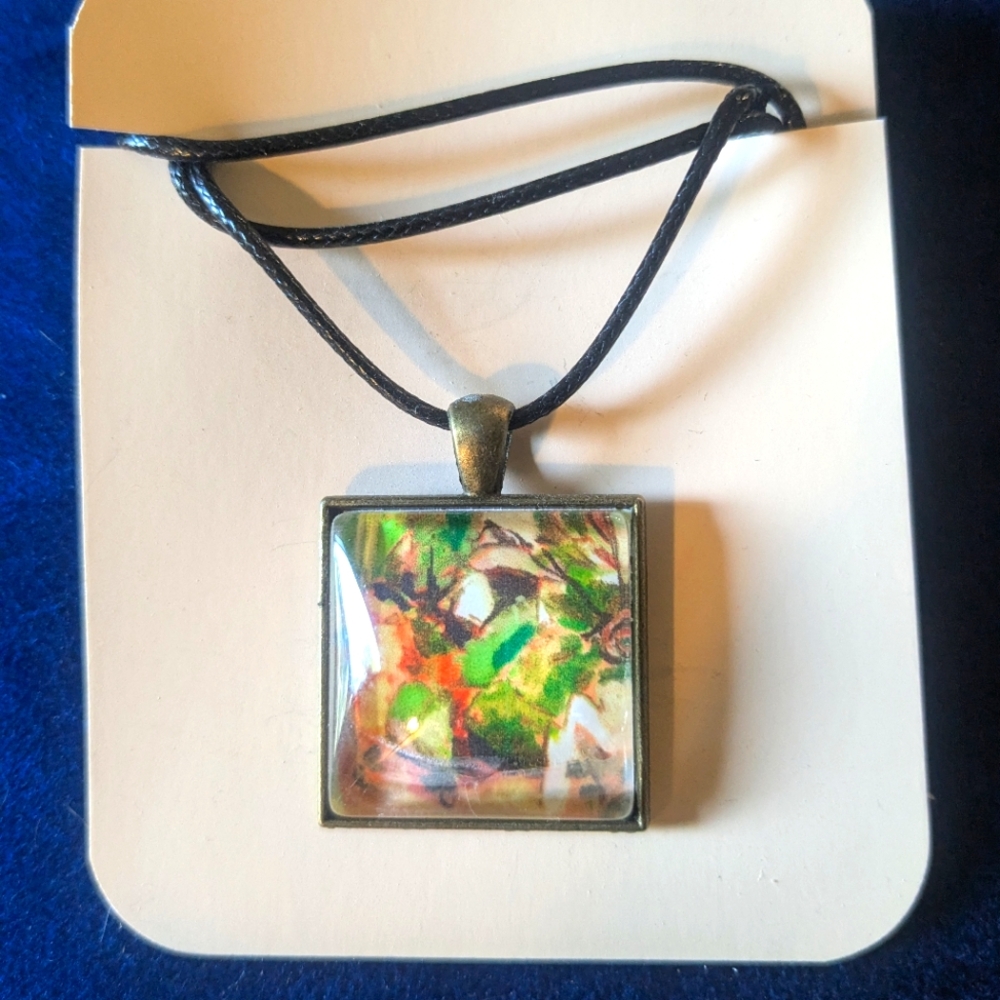 Abstract rocky forest cabochon necklace